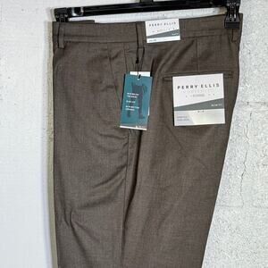 Perry Ellis Portfolio Men's SlimFit NonIron Stretch Dress Pants brown 36X30 $95